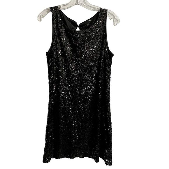 H&M All Over Sequins Cocktail Dress Black Sleeveless Size Medium Lined P… - Picture 1 of 7